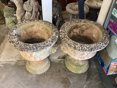 Lot 1034 - Large pair of concrete garden planters on pedestal bases, 56cm diameter, 64cm high