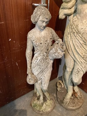Lot 1040 - Concrete garden statue of a female with two vessels, 108cm high