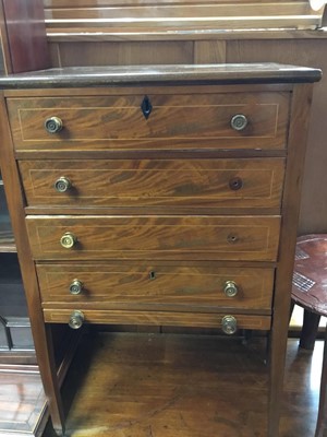 Lot 1142 - 19th century inlaid mahogany needlework table with drawers to front and rising lid on taper legs