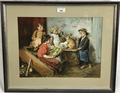 Lot 186 - After Felix Schlesinger - Gouache, figures and rabbit
