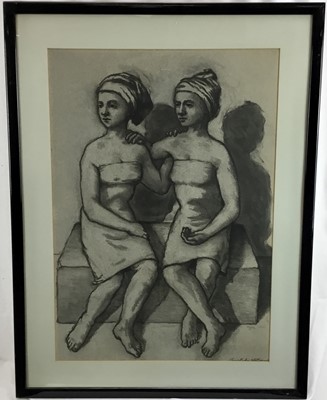 Lot 329 - Christopher Stevens (b. 1961) crayon - Sisters