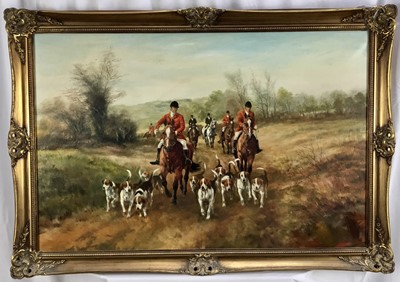 Lot 150 - B Collins (contemporary) oil on canvas, Hunters and hounds