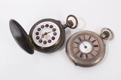 Lot 245 - Silver half hunter pocket watch and French chronometer pocket watch with enamelled dial