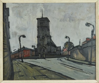 Lot 1042 - Douglas Pittuck (1911-1993), oil on board, Church in Darlington