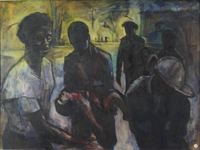 Lot 1043 - Douglas Pittuck (1911-1993) oil on board ‘Tragedy’ (from his apartheid series)