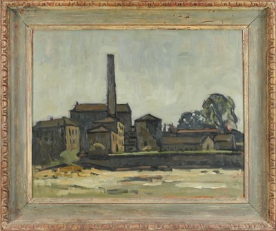 Lot 1041 - Douglas Pittuck (1911-1993), oil on board - Ulathorns Textile Mill, Barnard Castle
