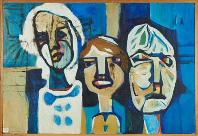 Lot 1048 - Douglas Pittuck (1911-1993) oil on board, Three heads (from the Apartheid series)