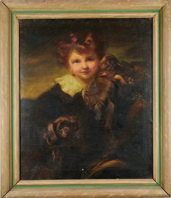 Lot 1140 - *Frank Owen Salisbury (1874-1962) oil on canvas - portrait of a young child with dogs, 75cm x 62cm, framed