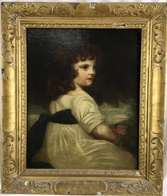 Lot 13 - 19th century English School oil on canvas - portrait of a little girl, 42cm x 52cm in gilt frame