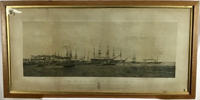 Lot 195 - 19th century lithograph after Dutton - 'The Naval Review at Spithead', 93cm x 43cm, in glazed frame