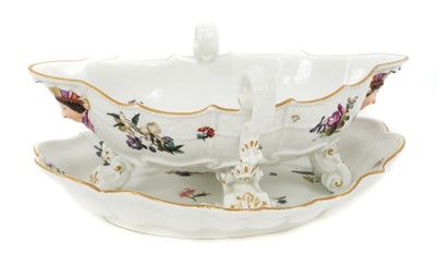 Lot 60 - 19th century Meissen porcelain double-handled sauce boat and stand