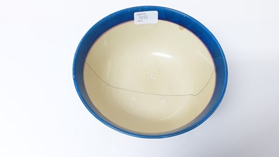 Lot 1352 - Two Clarice Cliff for Liberty's 'Bizarre' bowls with polychrome painted horizontal stripes, signed 'Liberty's' and printed Bizarre mark. 19cm and 21cm diameter (2)