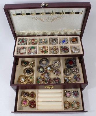 Lot 99 - Collection of Scottish style vintage scarf clips and three brooches including one by Miracle, within a jewellery box