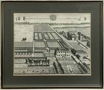 Lot 18 - 18th century black and white engraving - The Grange and Laybourn Castle, 43cm x 35cm, in glazed frame