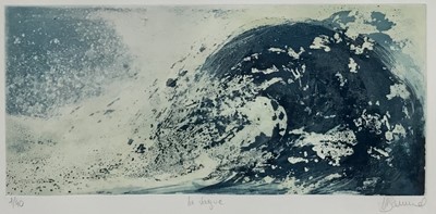 Lot 28 - Helene Baumel, contemporary, signed limited edition aquatint - 'La Vague', 1/40, image 37cm x 17cm, glazed gilt frame