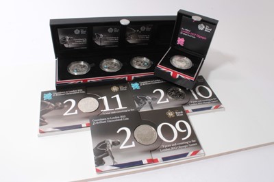Lot 539 - G.B. - Royal Mint silver proof coins 'Countdown to London 2012' three £5 coins 2009, 2010 and 2011 (N.B. Part of four coin set), The Official London 2012 Olympic £5 and three brilliant uncirculated...