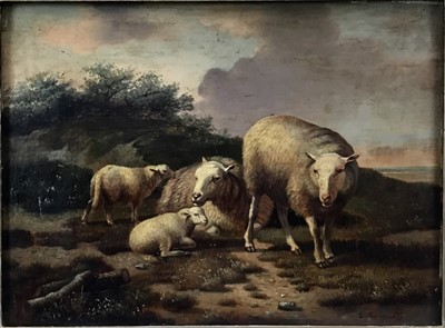 Lot 25 - E. Gerards, 19th century, oil on panel - sheep on a hillside, signed, 30cm x 23cm, in gilt frame