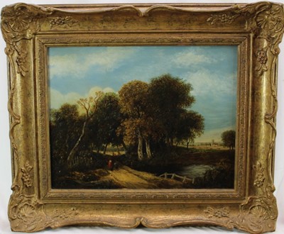 Lot 1165 - Attributed to Obadiah Short (1803-1886) oil on panel, figures on a track