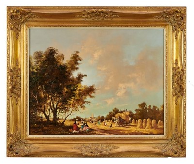 Lot 1156 - *Gudrun Sibbons (b. 1925) oil on canvas, Harvest scene