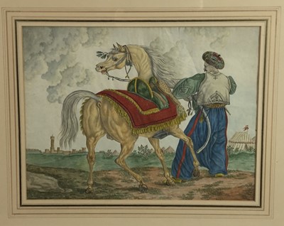 Lot 194 - Antique watercolour of a Turkish soldier with a horse together with another (2)