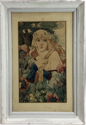 Lot 192 - Art Nouveau watercolour of a woman by V. Meurein
