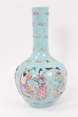 Lot 132 - Chinese polychrome porcelain bottle vase, decorated in relief with the eight immortals, seal mark to base