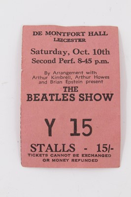 Lot 1491 - Scarce Beatles ticket for De Montfort Hall 1964 - the show was attended by the vendor's mother-in-law