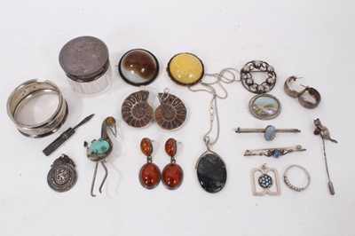 Lot 196 - Group silver and white metal jewellery, silver hand mirror, silver toothpick and other silver items