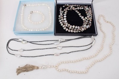 Lot 234 - Group of fresh water pearl necklaces, various colours, and one bracelet