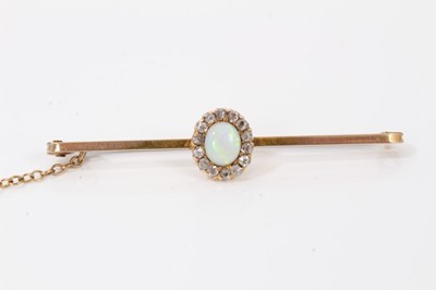 Lot 303 - Edwardian 9ct gold opal and diamond cluster bar brooch