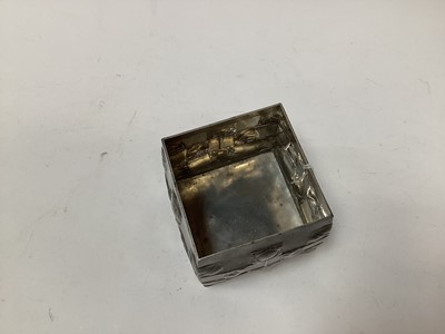 Lot 2675 - Art Nouveau Tudric pewter tea caddy/biscuit box and cover designed by Archibald Knox for Liberty, of square form with stylized flowers and leaves in grid formation, signed and numbered 0194, approx...