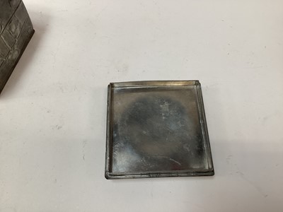 Lot 2675 - Art Nouveau Tudric pewter tea caddy/biscuit box and cover designed by Archibald Knox for Liberty, of square form with stylized flowers and leaves in grid formation, signed and numbered 0194, approx...