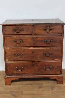 Lot 1404 - Rare George III yew chest of two short and three long graduated drawers 
with original brass saw neck handles on bracket feet
