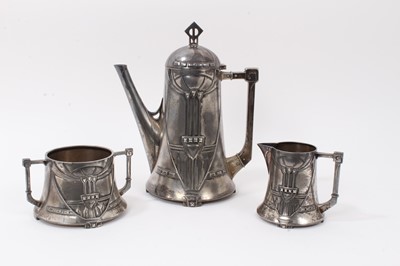 Lot 2681 - WMF Jugendstil style three-piece silver plated tea set, including teapot, sugar bowl and jug