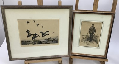 Lot 36 - Winifred Austen (1876-1964) one signed etching and a print, 'The first shot' and mallards in flight (2)