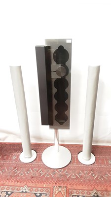 Lot 2383 - Good quality Bang & Olufsen Beosound 9000 MK3 with six disc changer, together with a pair of Bang & Olufsen Beolab 6000 speakers, Bang & Olufsen floor stand and remote control
