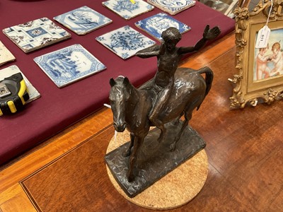 Lot 1054 - David Wynne (1926-2014) bronze sculpture of a figure on a horse, maquette for The Messenger, 23cm wide  
N.B. created 1981, commissioned by Business Press International Ltd