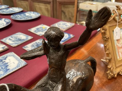 Lot 1054 - David Wynne (1926-2014) bronze sculpture of a figure on a horse, maquette for The Messenger, 23cm wide  
N.B. created 1981, commissioned by Business Press International Ltd
