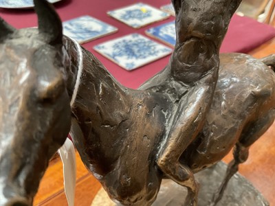 Lot 1054 - David Wynne (1926-2014) bronze sculpture of a figure on a horse, maquette for The Messenger, 23cm wide  
N.B. created 1981, commissioned by Business Press International Ltd