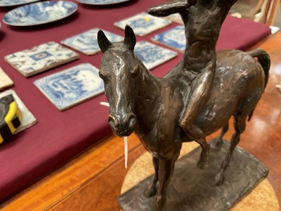 Lot 1054 - David Wynne (1926-2014) bronze sculpture of a figure on a horse, maquette for The Messenger, 23cm wide  
N.B. created 1981, commissioned by Business Press International Ltd