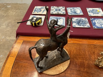 Lot 1054 - David Wynne (1926-2014) bronze sculpture of a figure on a horse, maquette for The Messenger, 23cm wide  
N.B. created 1981, commissioned by Business Press International Ltd