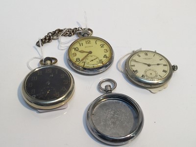 Lot 776 - Second World War Helvetia G.S.T.P open face pocket watch, with luminous Arabic numerals, minute, subsidiary seconds and button wind movement, rear of case, stamped G.S.T.P P82446, together with a G...