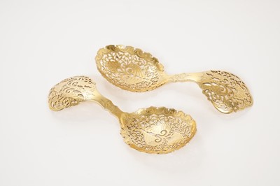 Lot 220 - Pair late 19th century silver gilt serving spoons, London 1897