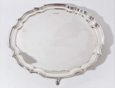 Lot 214 - Large Georgian style pie crust salver, Sheffield 1980, approximately 25oz, boxed