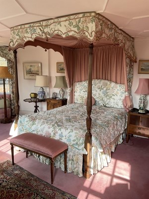 Lot 1339 - Georgian style mahogany super king size four poster bed with fine upholstery