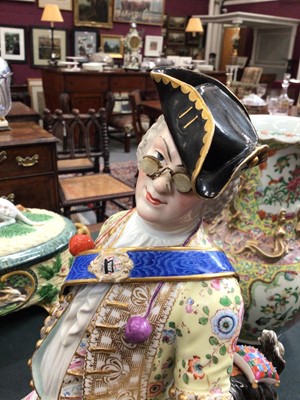 Lot 2 - Impressive 19th century Meissen figure of count Bruhl’s Tailor on a goat (some damage and restoration)
