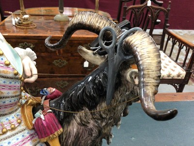 Lot 2 - Impressive 19th century Meissen figure of count Bruhl’s Tailor on a goat (some damage and restoration)