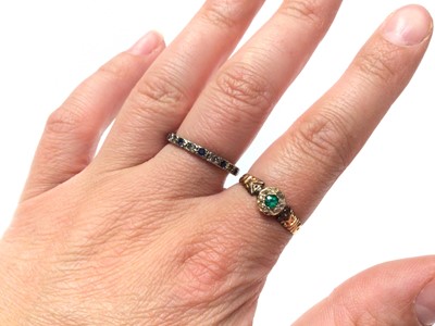 Lot 17 - Victorian 15ct gold emerald and diamond chip cluster ring and a gem set eternity band