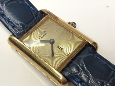 Lot 18 - Ladies Cartier Must de Cartier silver gilt tank wristwatch