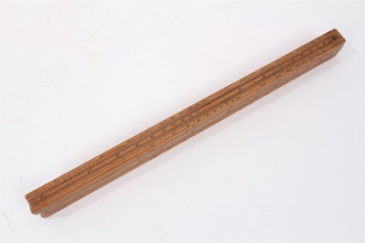 Lot 828 - Rare 18th century boxwood rule with three slides, each with measurements, the removeable rules with Ale, Wine, Malt etc, measurements for use by Customs & Excise in the brewery trade. Stamped 'E. R...